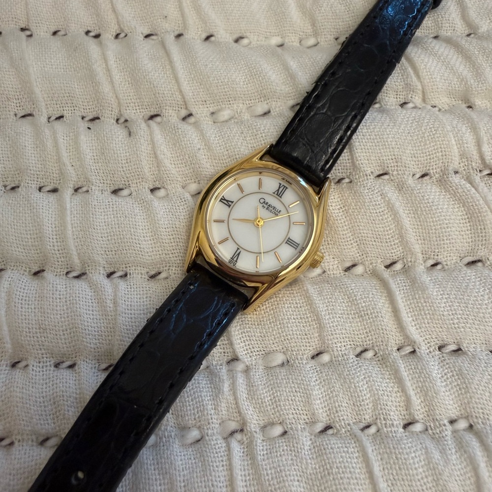 Caravelle by Bulova Black Leather Watch